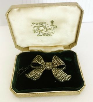 Solid Silver And Marcasite Vintage Bow Brooch