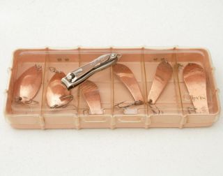 6 Swiss Kneubuhler Copper/silver Trout Spoons In Orvis/dewitt Box C.  1950 