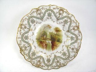 Antique 19th Century Porcelain Cabinet Plate Hand Painted River Landscape 2