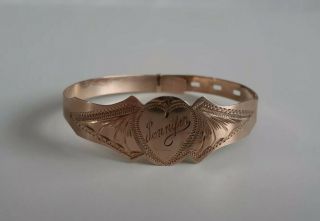 Antique Victorian 9 Carat Gold Christening Identity Bangle Bracelet.  