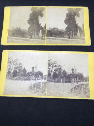 Antique Stereograph Real Photo X 2 Fitzroy Gardens,  Melb Fountain & Statue C1860