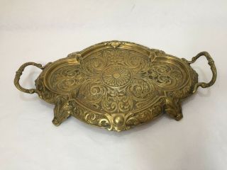 Vintage Antique Brass Serving Tray Marked Jh Depose 109,  15 1/4 " X 10 " X 2 " H