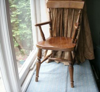 Old Antique Wooden Elm Childs Dolls Miniature Windsor Country Chair c.  1900 Fine 4