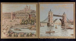 Vintage Made In France Goblys Paris & London Tapestry Wall Hangings 19 " X19 "