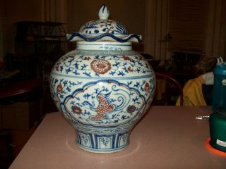 Antique Chinese Porcelain Jar Urn Vase Big 16 " X 11 " Vintage Old Se Asia Amphora