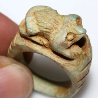 Intact - Egyptian Glaze Ring With Frog On The Top Ca 100 Bc - Ad