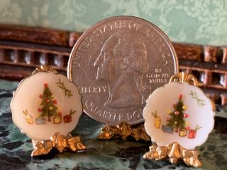 Jo Parker Miniature Dollhouse Christmas Tree Dessert Plates Pair 5/8 " Porcelain