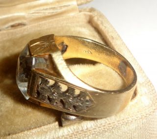 Antique Large Aquamarine Stone Lady ' s Ring Size 7 Fancy Setting In 10K Gold 4