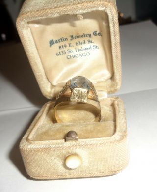 Antique Large Aquamarine Stone Lady ' s Ring Size 7 Fancy Setting In 10K Gold 6