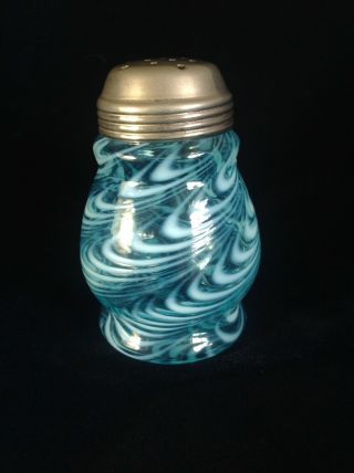 Antique Northwood Blue Opalescent Glass Swirl Pattern Sugar Shaker Muffineer