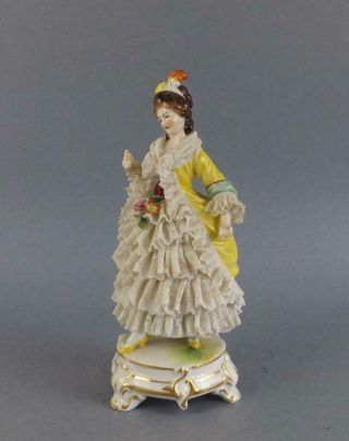 Antique German Porcelain Dresden Young Lady Figurine By Volkstedt