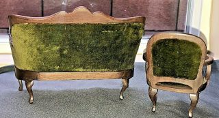 Sonia Messer Imports Vintage Green Velvet Dollhouse Sofa Couch and Chair 2