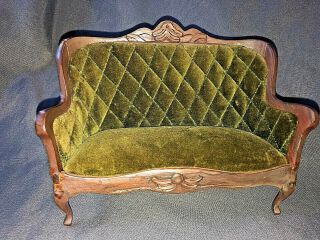 Sonia Messer Imports Vintage Green Velvet Dollhouse Sofa Couch and Chair 3