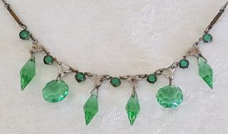 Silver Plate & Green Stone Vintage Victorian Antique Necklace
