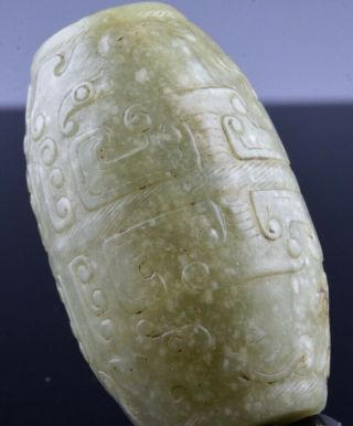 SUPERBY CARVED LARGE CHINESE ARCHAIC JADE BEAD PENDANT 18THC QIANLONG OR EARLIER 6