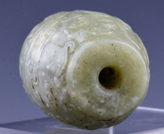 SUPERBY CARVED LARGE CHINESE ARCHAIC JADE BEAD PENDANT 18THC QIANLONG OR EARLIER 8