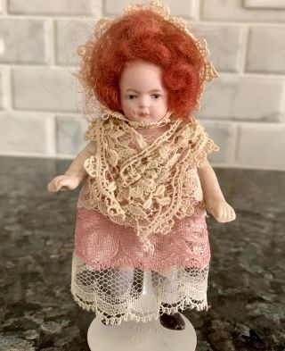 Vintage Antique German 4” All Bisque Doll Mignonette 620/10 Red Head