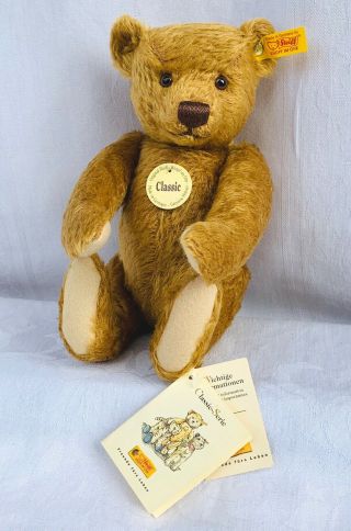 Vintage 2002 Steiff Bear With Tags/ Hand Made In Germany/ Mohair/ 12 "