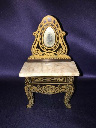 Antique German Dollhouse Miniature Boule Biedermeier Gilt Dressing Table Mirror