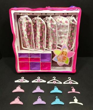 Vintage Mattel Barbie Clothes Closet Wardrobe Storage Case 17 Hangers 1999