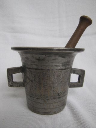 Antique Late 1800’s English White Bronze Mortar And Pestle