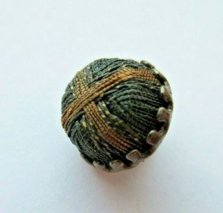 Fabulous Old Antique Vtg 19th C Silk Thread In Prong Set Metal Button 7/16 " (n)