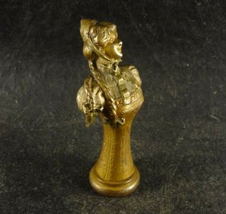 ANTIQUE FRENCH BRONZE WAX SEAL LADY WOMAN BUST VERY DETAILED FIGURE XIX CENTURY 4