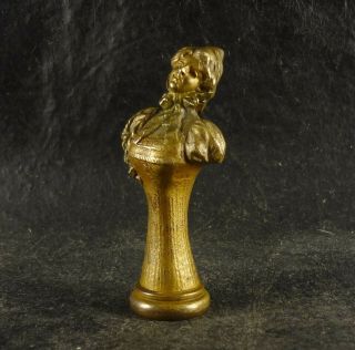 ANTIQUE FRENCH BRONZE WAX SEAL LADY WOMAN BUST VERY DETAILED FIGURE XIX CENTURY 5