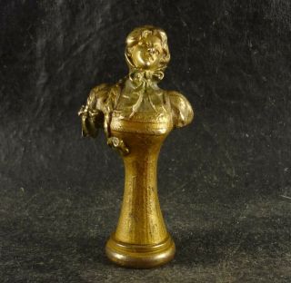 ANTIQUE FRENCH BRONZE WAX SEAL LADY WOMAN BUST VERY DETAILED FIGURE XIX CENTURY 7