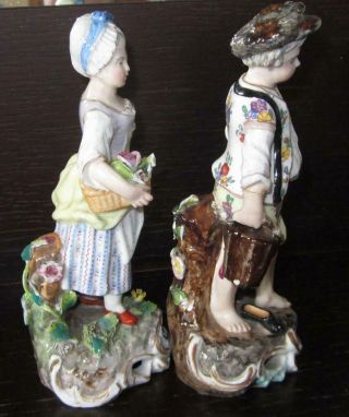 Pair Antique Dresden German Meissen Style Porcelain Figures 2
