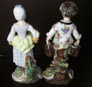 Pair Antique Dresden German Meissen Style Porcelain Figures 3
