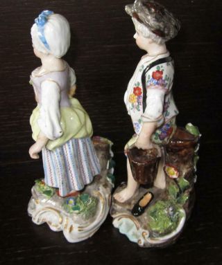 Pair Antique Dresden German Meissen Style Porcelain Figures 4