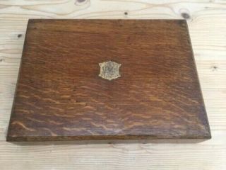Vintage Empty Wooden Cutlery Box With Brass Cartouche And Lock,  No Key