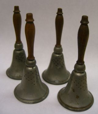 Antique Pewter & Wood Faux Bell Salt & Pepper Shakers With Corks.