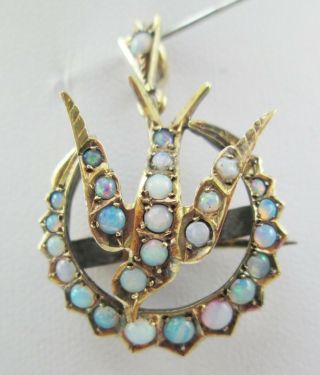 Antique Victorian 15ct Gold And Natural Opal Swallow Pendant Brooch Pin