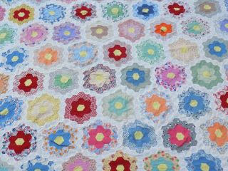 Vintage Grandmothers Flower Garden Quilt Top All Hand Sewn Stitched
