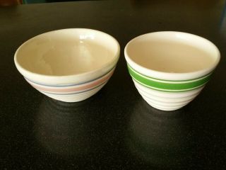 2 Vintage Ringware Mixing Bowl Pottery Pink Blue Green Band Mccoy Pottery