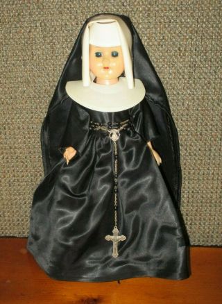Vintage Nun Doll W/ Rosary Blue Eyes Open & Close Sister Catholic Church