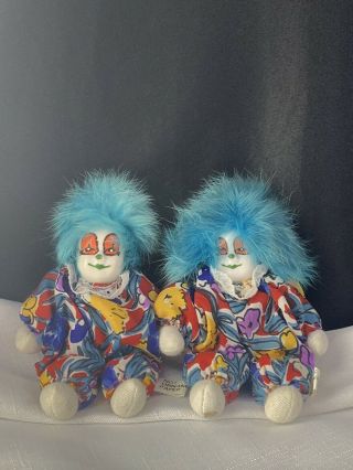 Vintage Mardi Gras 2 Ornate Jester Clown Porcelain Doll Paperweight