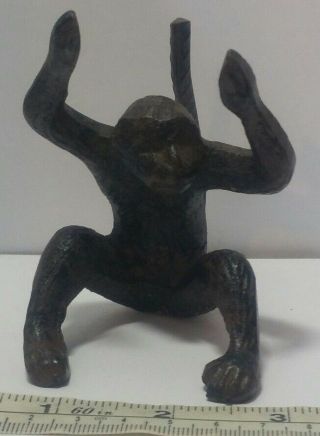 Vintage Cast Iron Monkey Figurine / Holder / Stand.  Rebar Tail.  3.  25 " Tall.