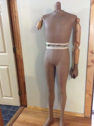 Vintage Full Size Male Mannequin With Wooden Arms And Hands - Missing Head