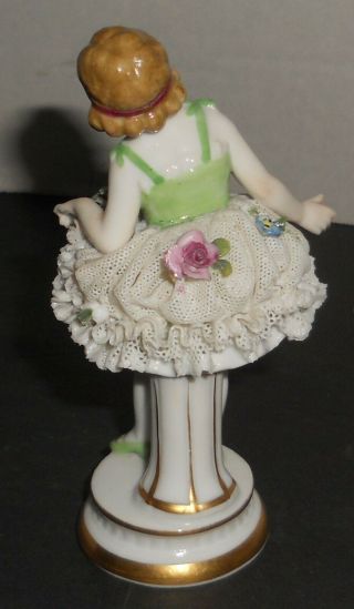 Antique Dresden Porcelain Lace Ballerina Figurine Dancer 4.  5 