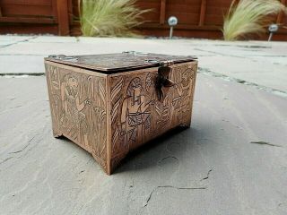 Antique Cairoware Egyptian Pharoahs / Gods Copper Casket / Box Circa 1920 