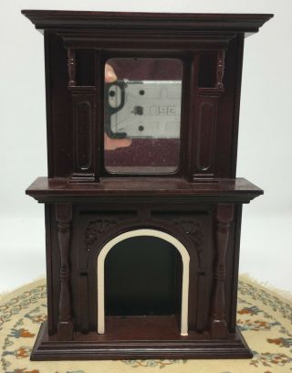 Vintage Dollhouse Miniature Wood Fantastic Merchandise Fireplace Mantle & Mirror