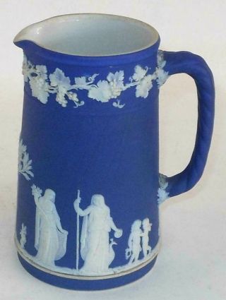 Antique Wedgwood Of England Cream Pitcher Dark Blue Jasperware Greek Roman Muses