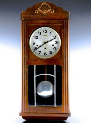 Great Large Antique Forestville American Leaded Glass Musical Chiming Wall Clock