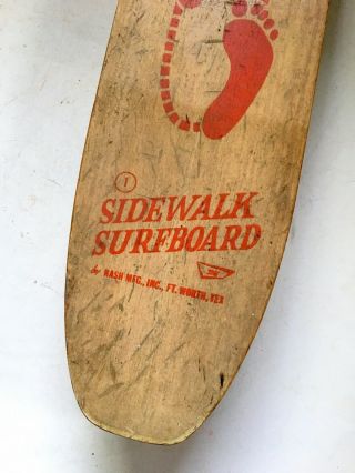 VINTAGE NASH SIDEWALK SURFBOARD SKATEBOARD No.  1 1960’s 23” Wood Metal Wheels 3