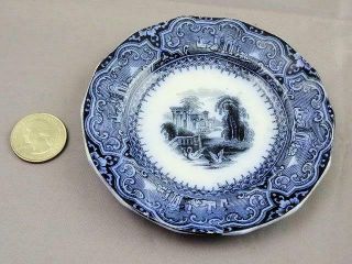 Antique Staffordshire Flow Blue Cup Plate With Swans Ca 1850