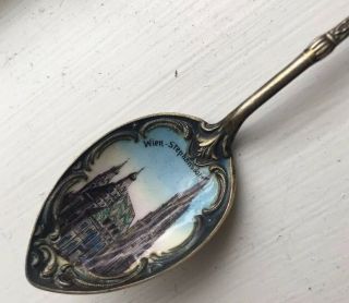 Antique Wien Stephansdom Vienna Austria 800 silver souvenir spoon Enamel 2