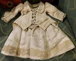 32 Antique French Silk Couture Frock For Antique Bisque Bebe Doll From Schmitt